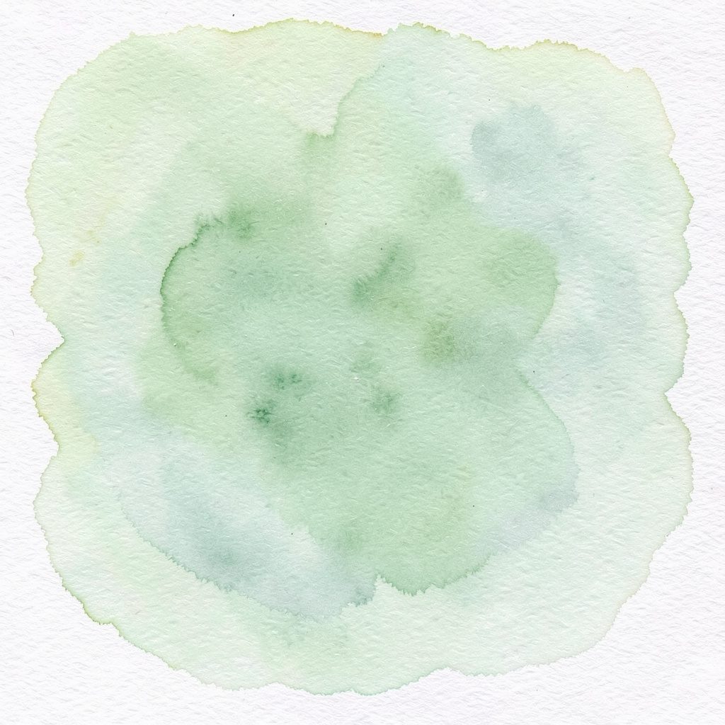 Soft watercolour still life of small mechanical parts in muted blues and warm ochre
